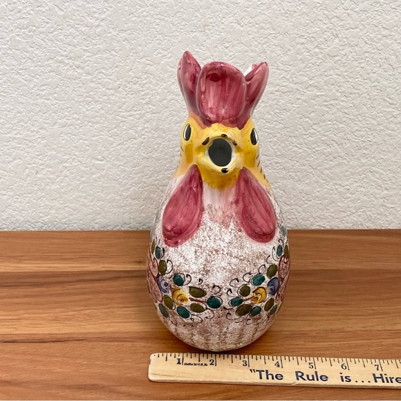 Vintage M.G.P. DERUTA Italy Handpainted Ceramic Rooster Chicken 9” Pitcher - Picture 7 of 16